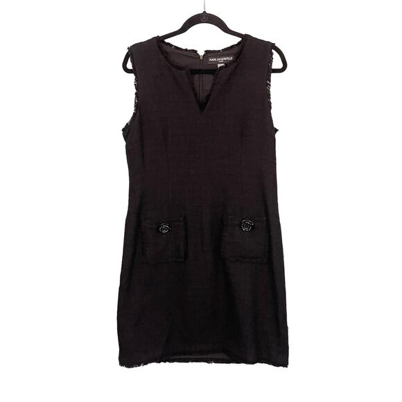 Karl Lagerfeld Dresses & Skirts - Karl Lagerfeld Paris Dress Womens 12 Black Fringes Mini Sheath Sleeveless NWOT
